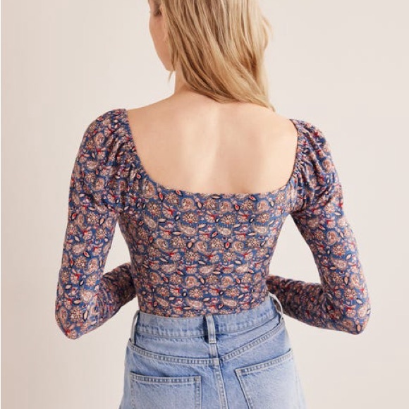 Boden Paisley Print Jesery Knot Sweetheart Neckline Blouse - Picture 2 of 5